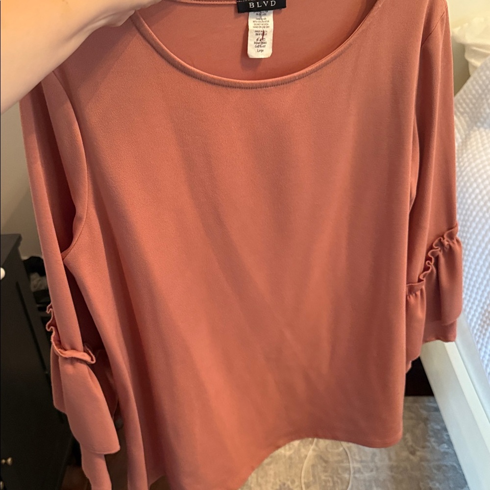 BLVD Women's Dusty Rose Ruffle Sleeve Blouse